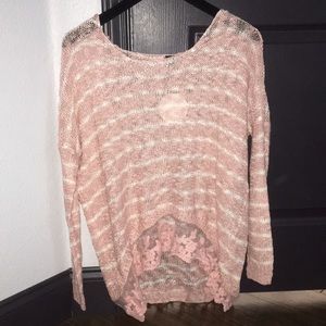 striped nordstrom sweater with sheer lacy bottom
